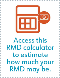 Access this RMD calculator to estimate how much your RMD may be.